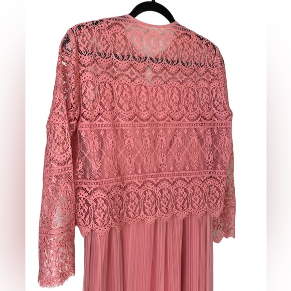 Vintage Miss Elliette California Pink Maxi Dress Matching Lace Jacket Shrug Set - Picture 9 of 13